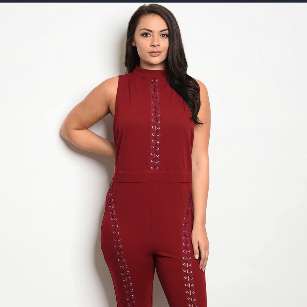 Burgundy Sleeveless Fitted Jumpsuit